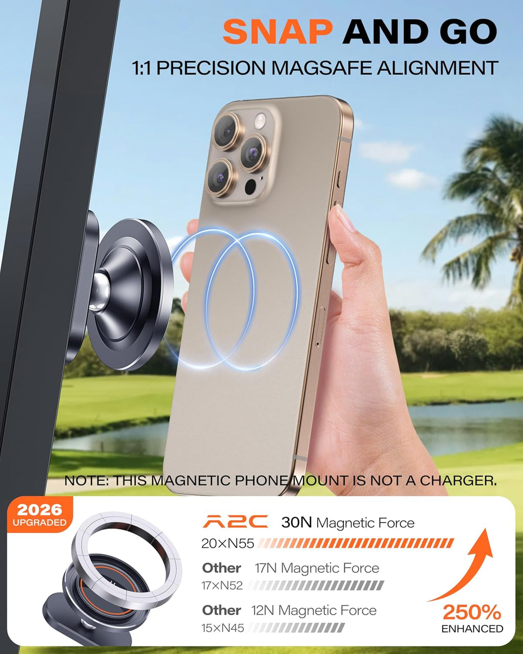 Alloy Magnetic Golf Cart Phone Holder, Unique Golf Accessories for Men
