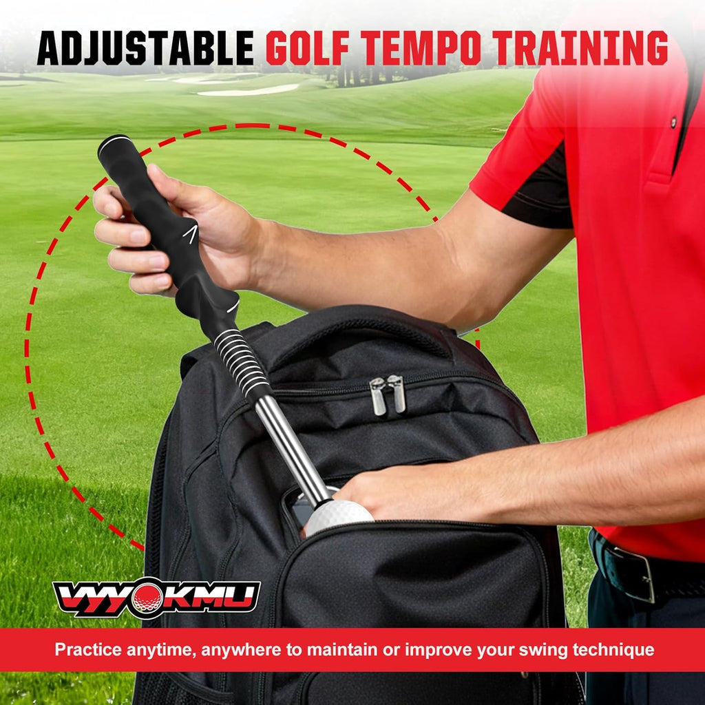 Tempo Stick Golf Swing Trainer for Right-Handed Players | 5-in-1 Retractable Training Aid with Arm Band and Telescopic Design for Grip Correction and Click Feedback