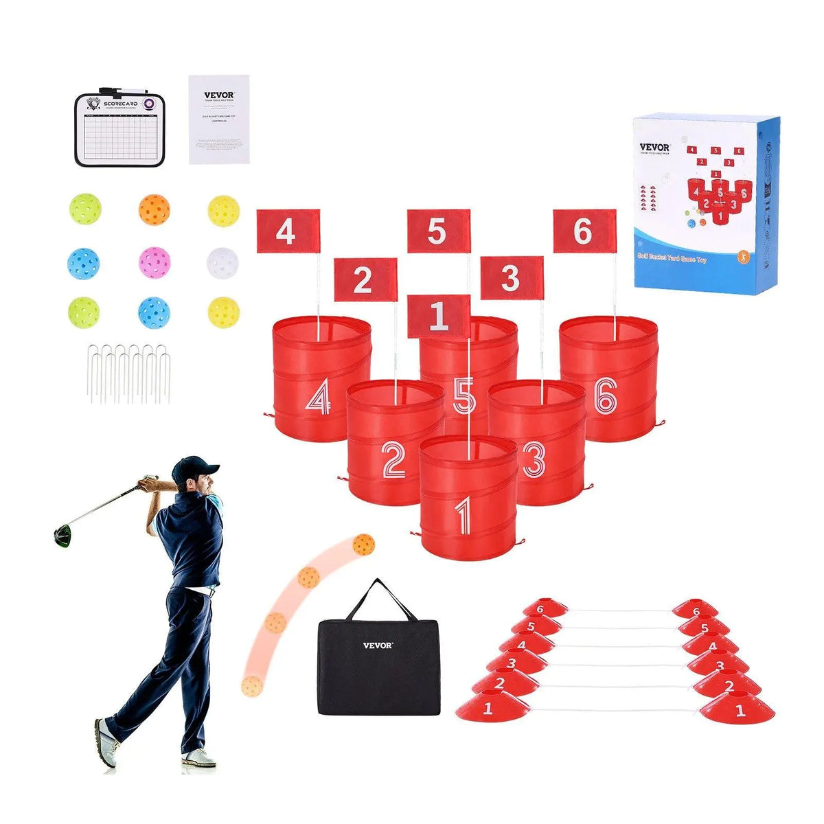 9-Hole Portable Backyard Bucket Golf Game, Fun Sports Toy with Versatile Tee Positions, Corrosion-Resistant 2.76 in / 70.00 Mm Components, Complete Accessories for Family Use#Backtoschool