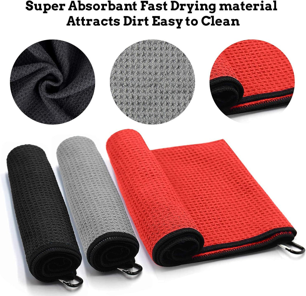 Golf Towel Microfiber Waffle Pattern Golf Towel | Brush Tool Kit with Club Groove Cleaner | Golf Divot Tool | Golf Accessories for Men