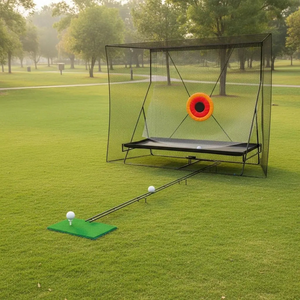 Gaomon 10X8Ft Golf Net, Noise Reducing Impact Panel, Large Area Targets, Ball Blanket & Automatic Ball Return System for Indoor Golf Practice, Outdoor Driving Chipping Training, Steel Frame