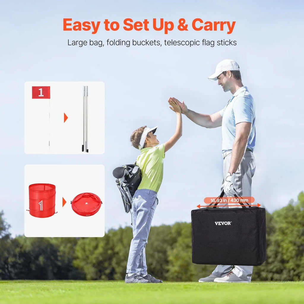 9-Hole Portable Backyard Bucket Golf Game, Fun Sports Toy with Versatile Tee Positions, Corrosion-Resistant 2.76 in / 70.00 Mm Components, Complete Accessories for Family Use#Backtoschool