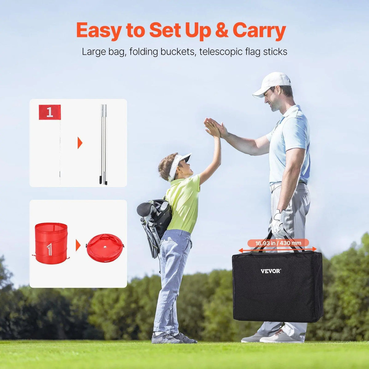 9-Hole Portable Backyard Bucket Golf Game, Fun Sports Toy with Versatile Tee Positions, Corrosion-Resistant 2.76 in / 70.00 Mm Components, Complete Accessories for Family Use#Backtoschool