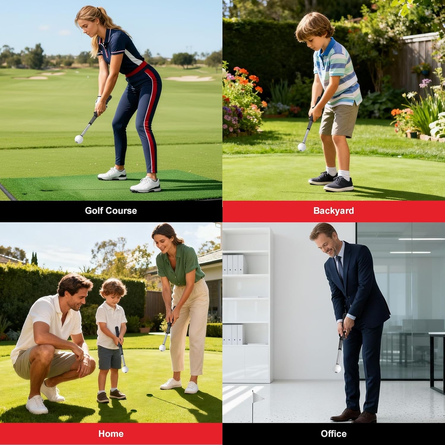 Tempo Stick Golf Swing Trainer for Right-Handed Players | 5-in-1 Retractable Training Aid with Arm Band and Telescopic Design for Grip Correction and Click Feedback
