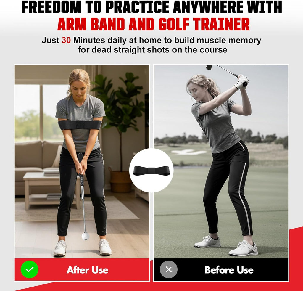 Tempo Stick Golf Swing Trainer for Right-Handed Players | 5-in-1 Retractable Training Aid with Arm Band and Telescopic Design for Grip Correction and Click Feedback