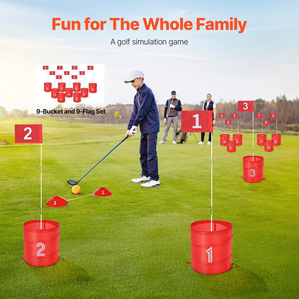 9-Hole Portable Backyard Bucket Golf Game, Fun Sports Toy with Versatile Tee Positions, Corrosion-Resistant 2.76 in / 70.00 Mm Components, Complete Accessories for Family Use#Backtoschool