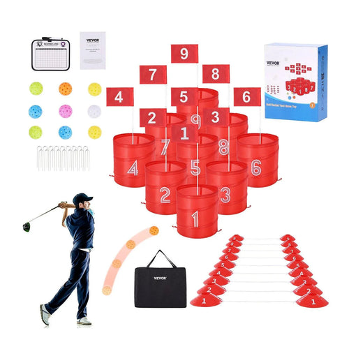 9-Hole Portable Backyard Bucket Golf Game, Fun Sports Toy with Versatile Tee Positions, Corrosion-Resistant 2.76 in / 70.00 Mm Components, Complete Accessories for Family Use#Backtoschool